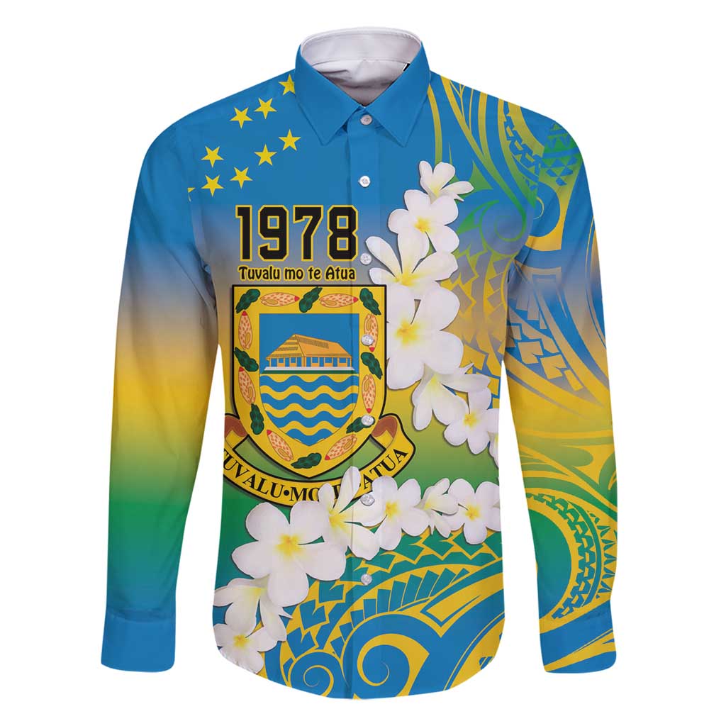 Personalised Tuvalu 1978 Independence Day Family Matching Off Shoulder Maxi Dress and Hawaiian Shirt Polynesian Plumeria Style