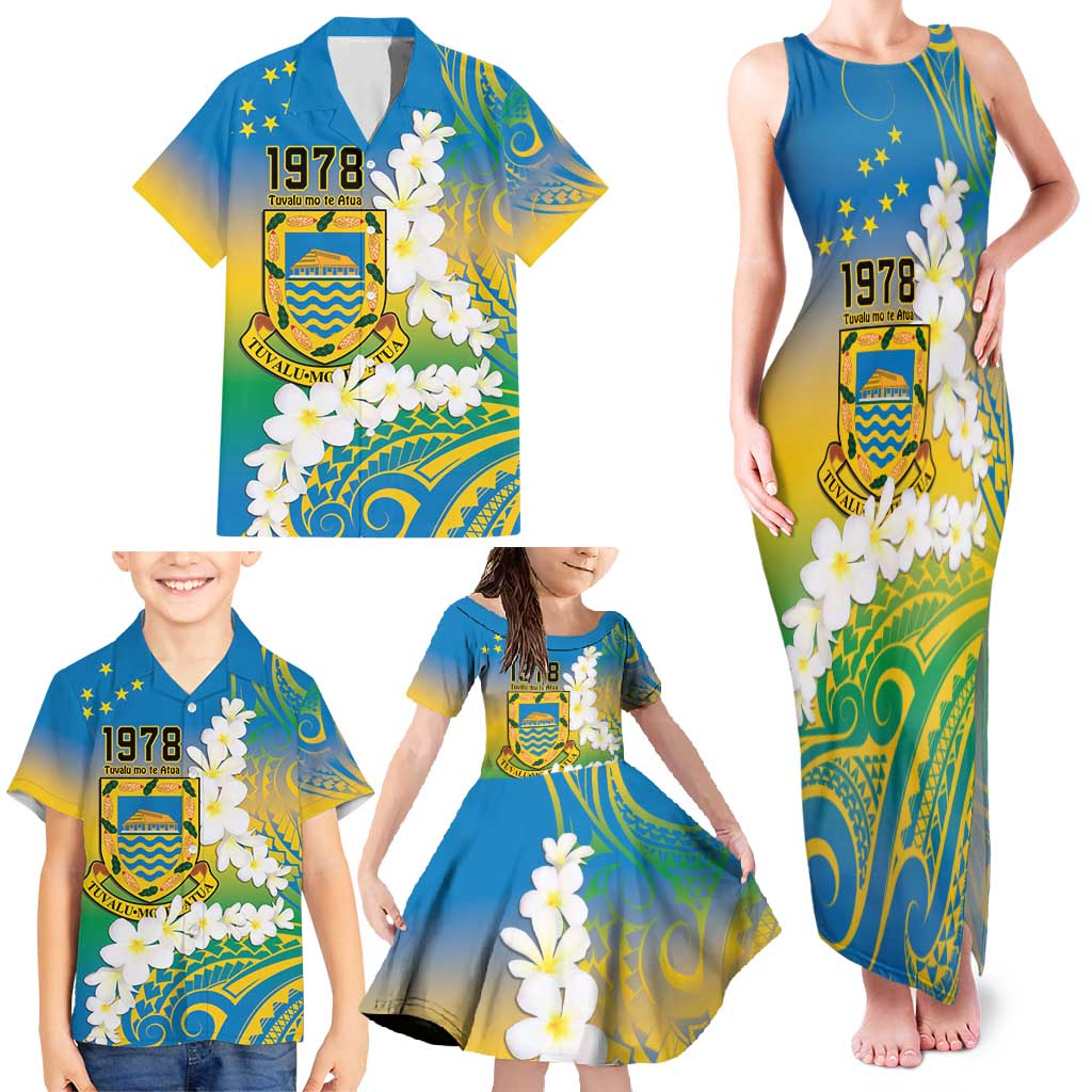 Personalised Tuvalu 1978 Independence Day Family Matching Tank Maxi Dress and Hawaiian Shirt Polynesian Plumeria Style