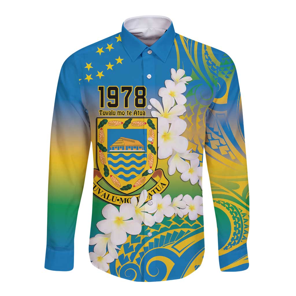 Personalised Tuvalu 1978 Independence Day Long Sleeve Button Shirt Polynesian Plumeria Style