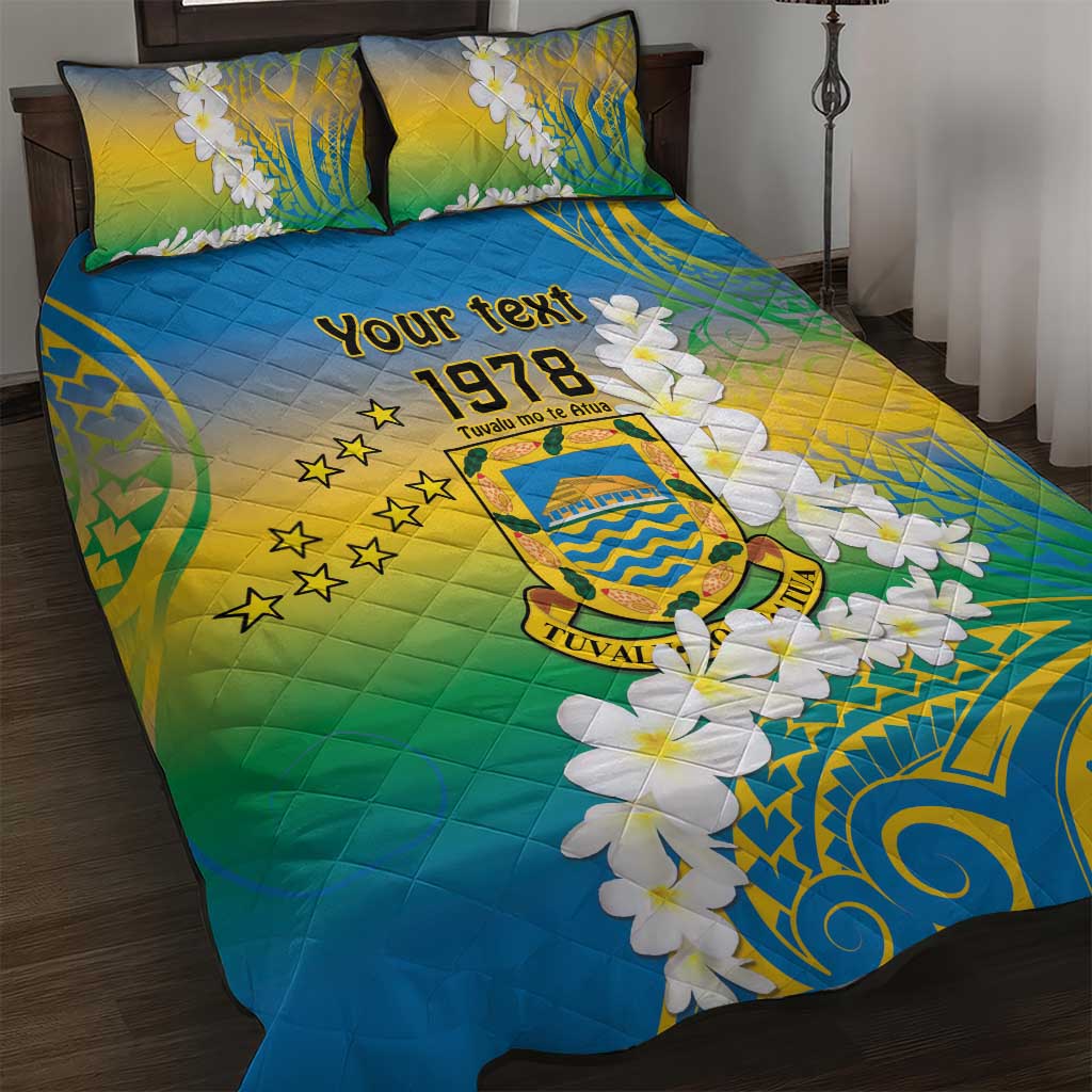 Personalised Tuvalu 1978 Independence Day Quilt Bed Set Polynesian Plumeria Style