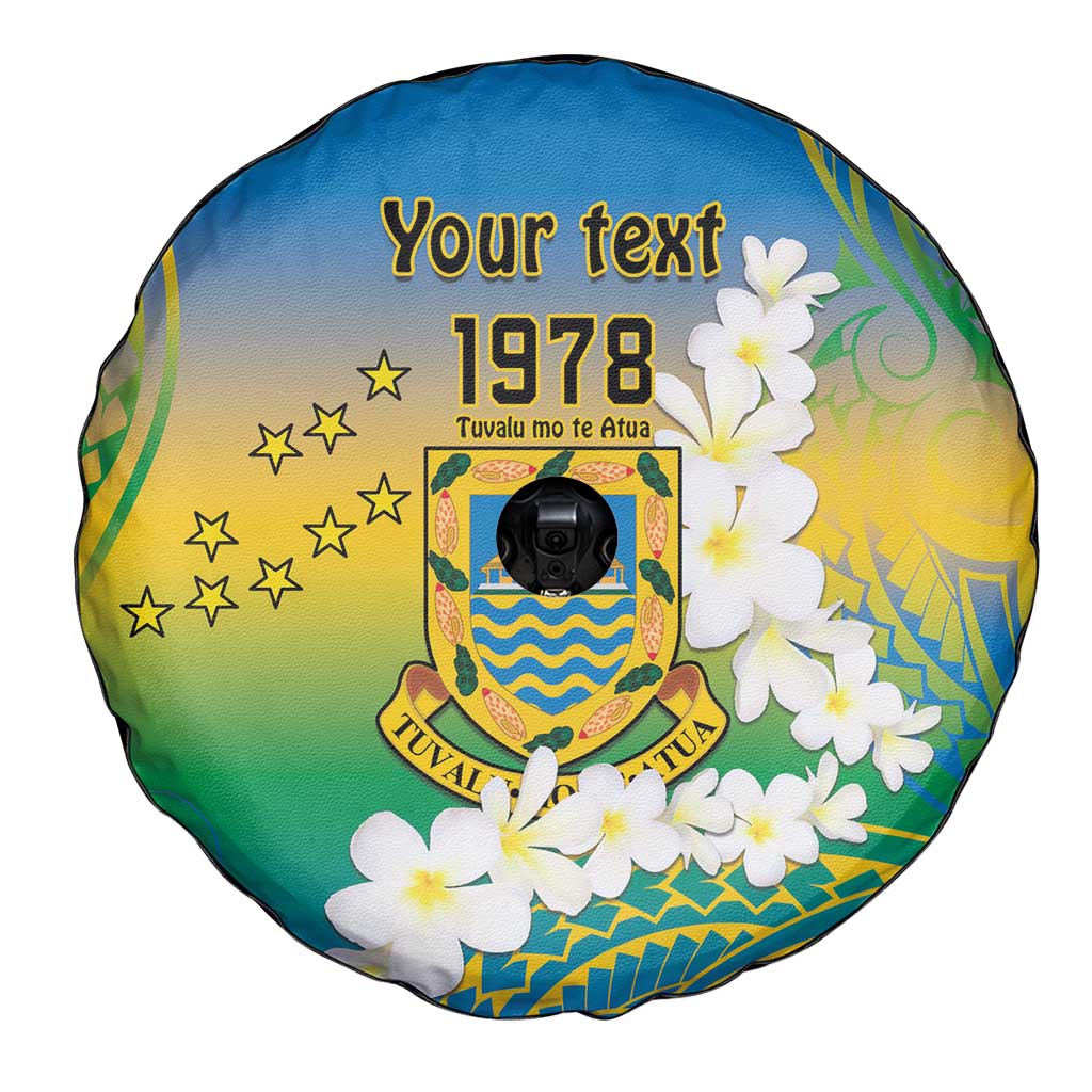 Personalised Tuvalu 1978 Independence Day Spare Tire Cover Polynesian Plumeria Style