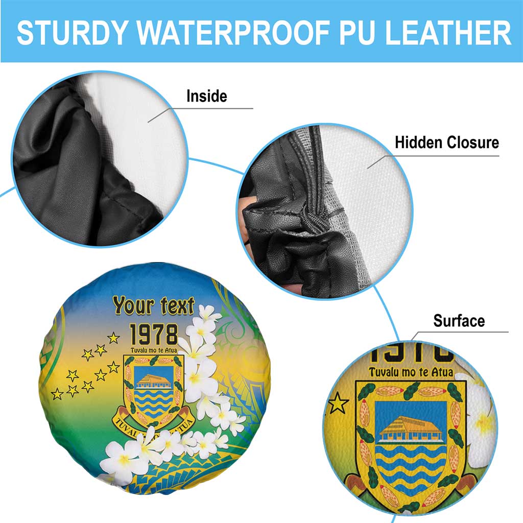 Personalised Tuvalu 1978 Independence Day Spare Tire Cover Polynesian Plumeria Style