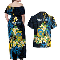 Personalised Tuvalu Beautiful Plumeria Flower Couples Matching Off Shoulder Maxi Dress and Hawaiian Shirt LT9 - Polynesian Pride