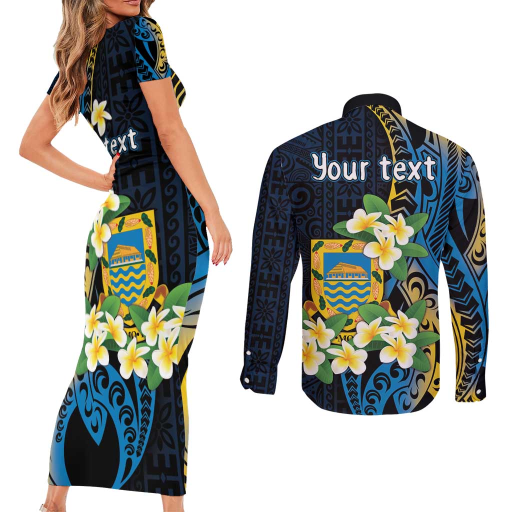 Personalised Tuvalu Beautiful Plumeria Flower Couples Matching Short Sleeve Bodycon Dress and Long Sleeve Button Shirt