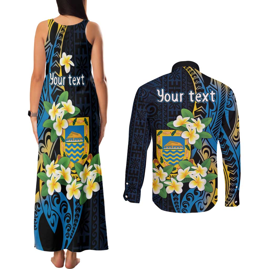 Personalised Tuvalu Beautiful Plumeria Flower Couples Matching Tank Maxi Dress and Long Sleeve Button Shirt