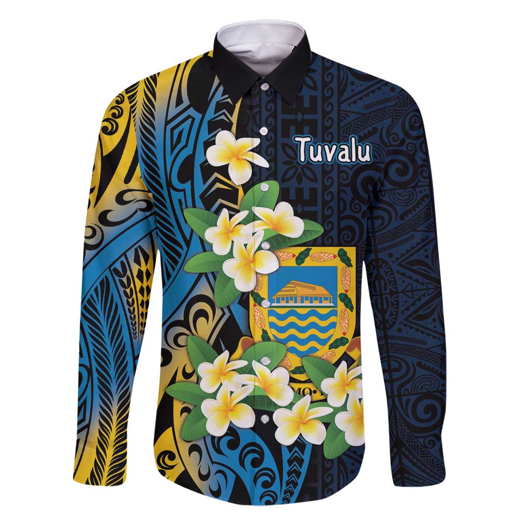 Personalised Tuvalu Beautiful Plumeria Flower Family Matching Long Sleeve Bodycon Dress and Hawaiian Shirt