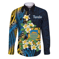 Personalised Tuvalu Beautiful Plumeria Flower Family Matching Long Sleeve Bodycon Dress and Hawaiian Shirt