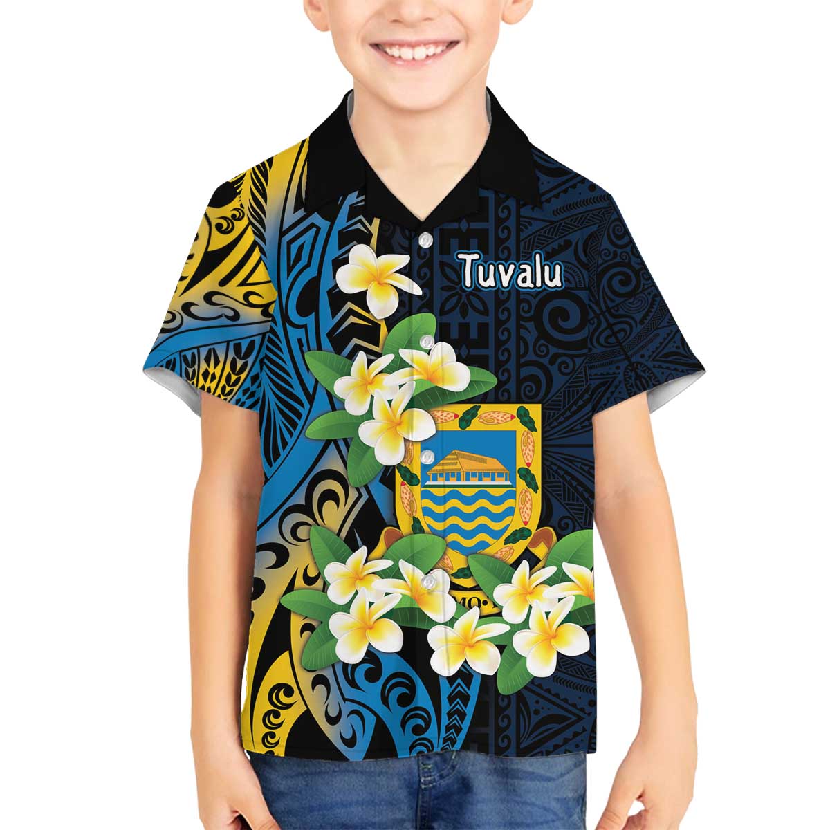 Personalised Tuvalu Beautiful Plumeria Flower Family Matching Puletasi and Hawaiian Shirt