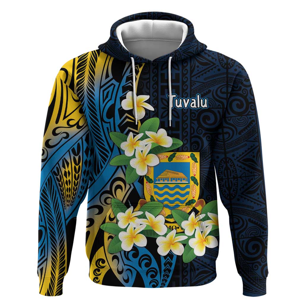 Personalised Tuvalu Beautiful Plumeria Flower Hoodie LT9 Pullover Hoodie Black - Polynesian Pride