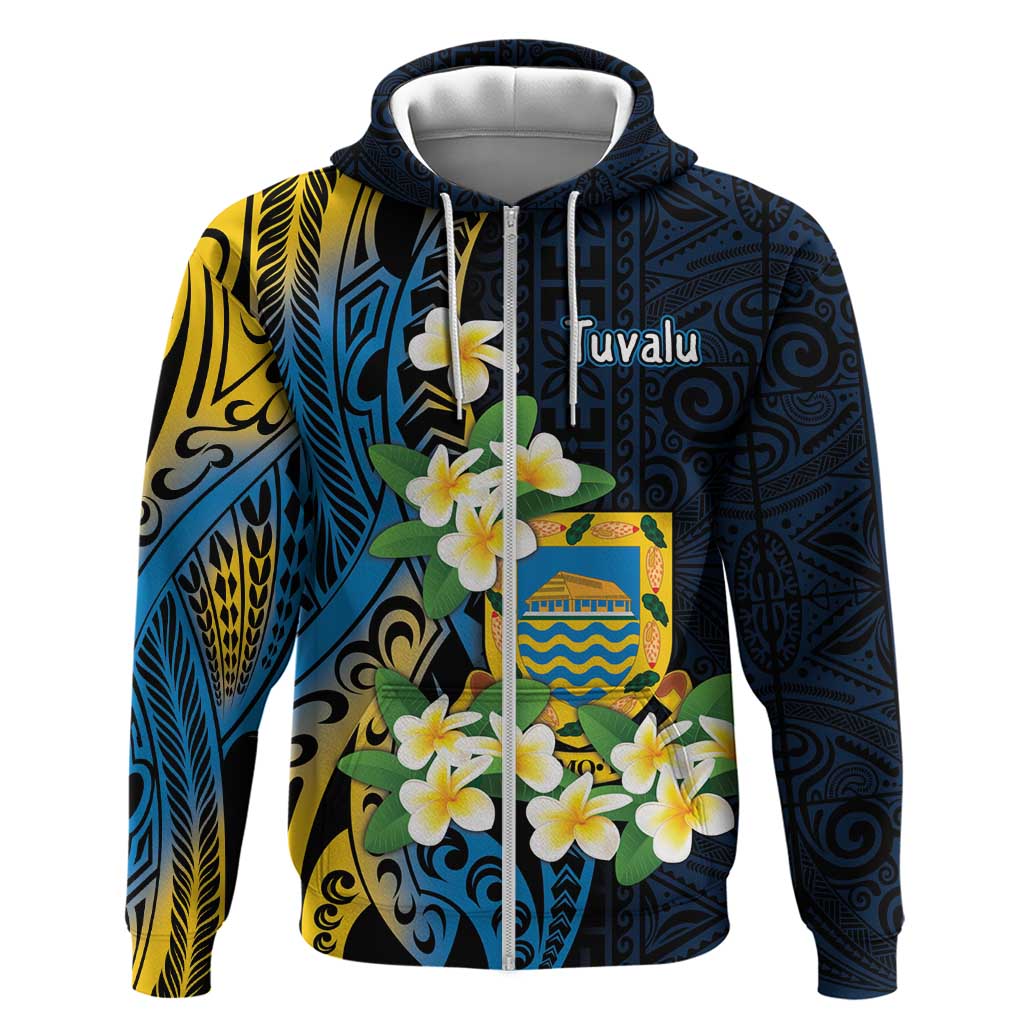 Personalised Tuvalu Beautiful Plumeria Flower Hoodie LT9 Zip Hoodie Black - Polynesian Pride