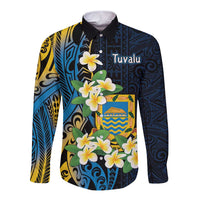 Personalised Tuvalu Beautiful Plumeria Flower Long Sleeve Button Shirt LT9 Unisex Black - Polynesian Pride