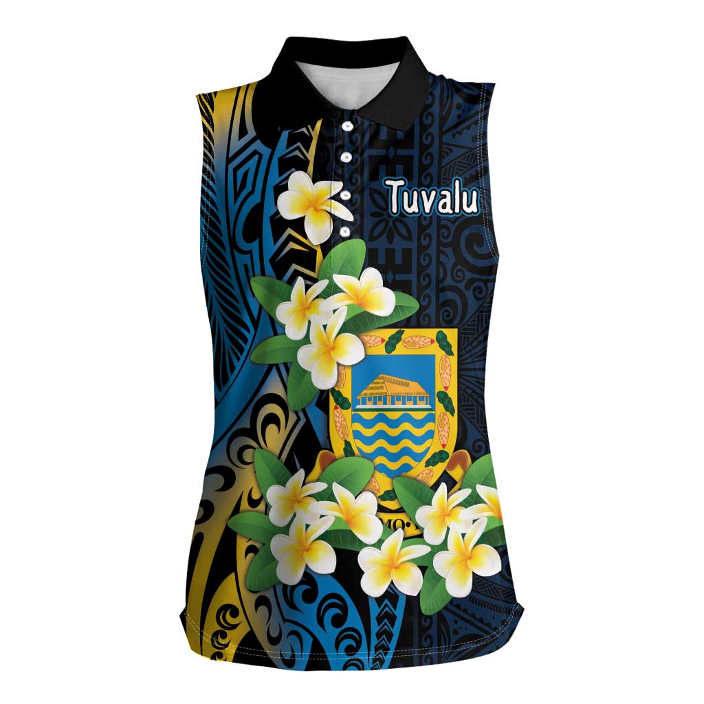 Personalised Tuvalu Beautiful Plumeria Flower Women Sleeveless Polo Shirt