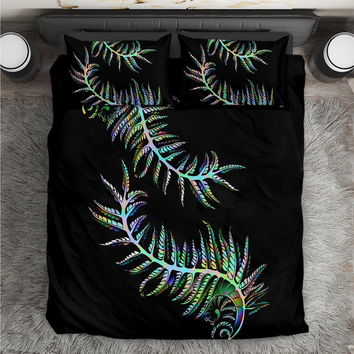 New Zealand Bedding Set Aotearoa Silver Fern Mixed Papua Shell Green Vibe LT9 Green - Polynesian Pride