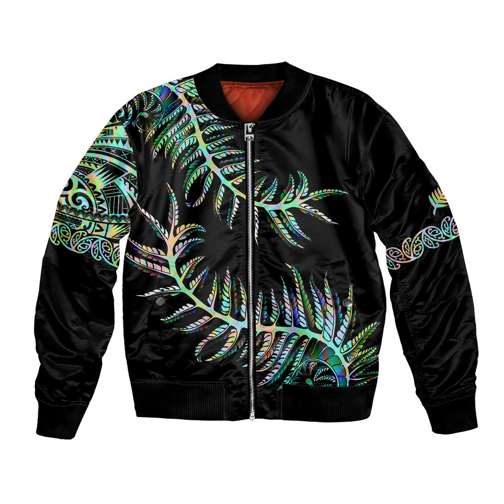 New Zealand Bomber Jacket Aotearoa Silver Fern Mixed Papua Shell Green Vibe LT9 Unisex Green - Polynesian Pride