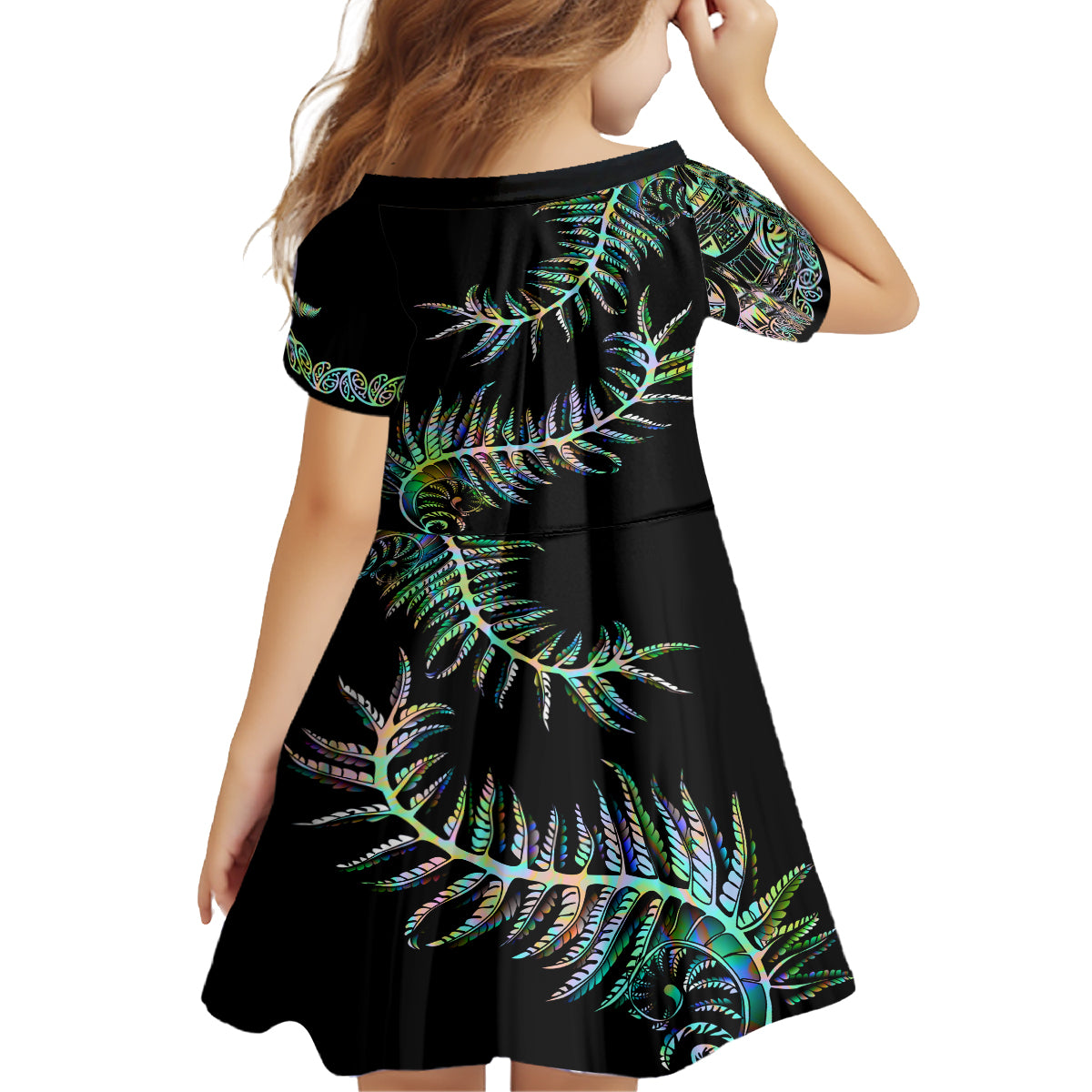 New Zealand Family Matching Off Shoulder Long Sleeve Dress and Hawaiian Shirt Aotearoa Silver Fern Mixed Papua Shell Green Vibe LT9 - Polynesian Pride