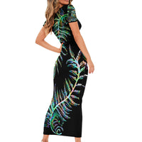 New Zealand Short Sleeve Bodycon Dress Aotearoa Silver Fern Mixed Papua Shell Green Vibe LT9 - Polynesian Pride