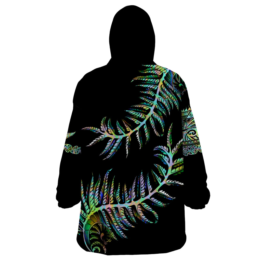 New Zealand Wearable Blanket Hoodie Aotearoa Silver Fern Mixed Papua Shell Green Vibe LT9 - Polynesian Pride