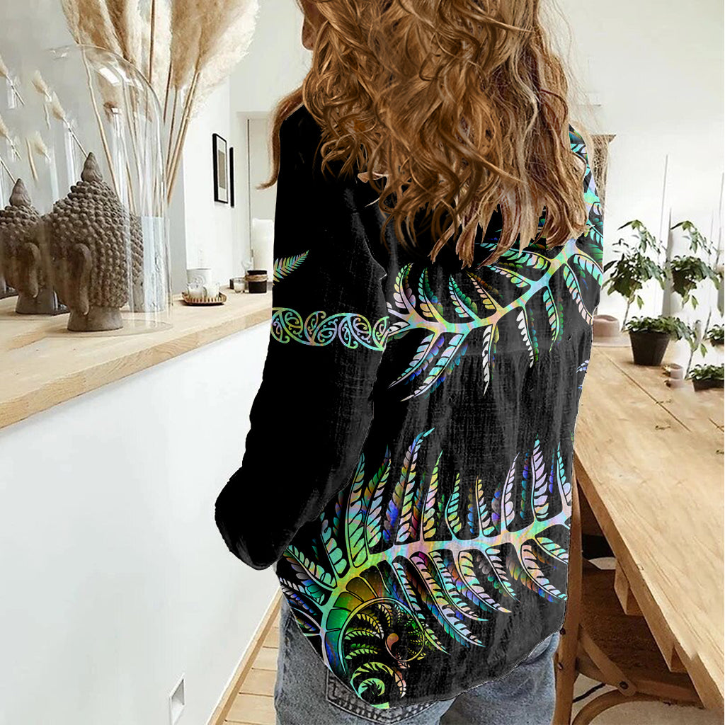 New Zealand Women Casual Shirt Aotearoa Silver Fern Mixed Papua Shell Green Vibe LT9 - Polynesian Pride