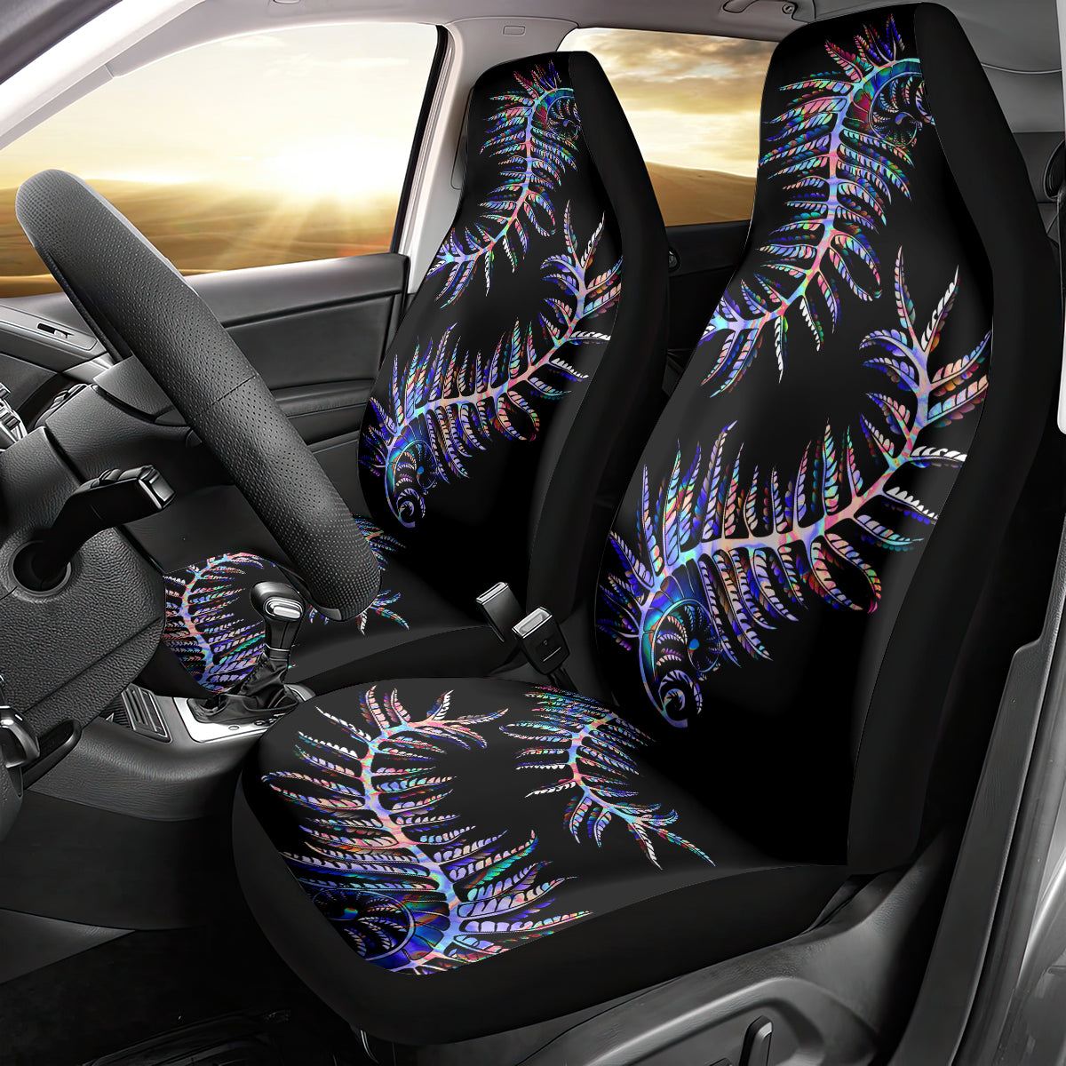New Zealand Car Seat Cover Aotearoa Silver Fern Mixed Papua Shell Purple Vibe LT9 - Polynesian Pride