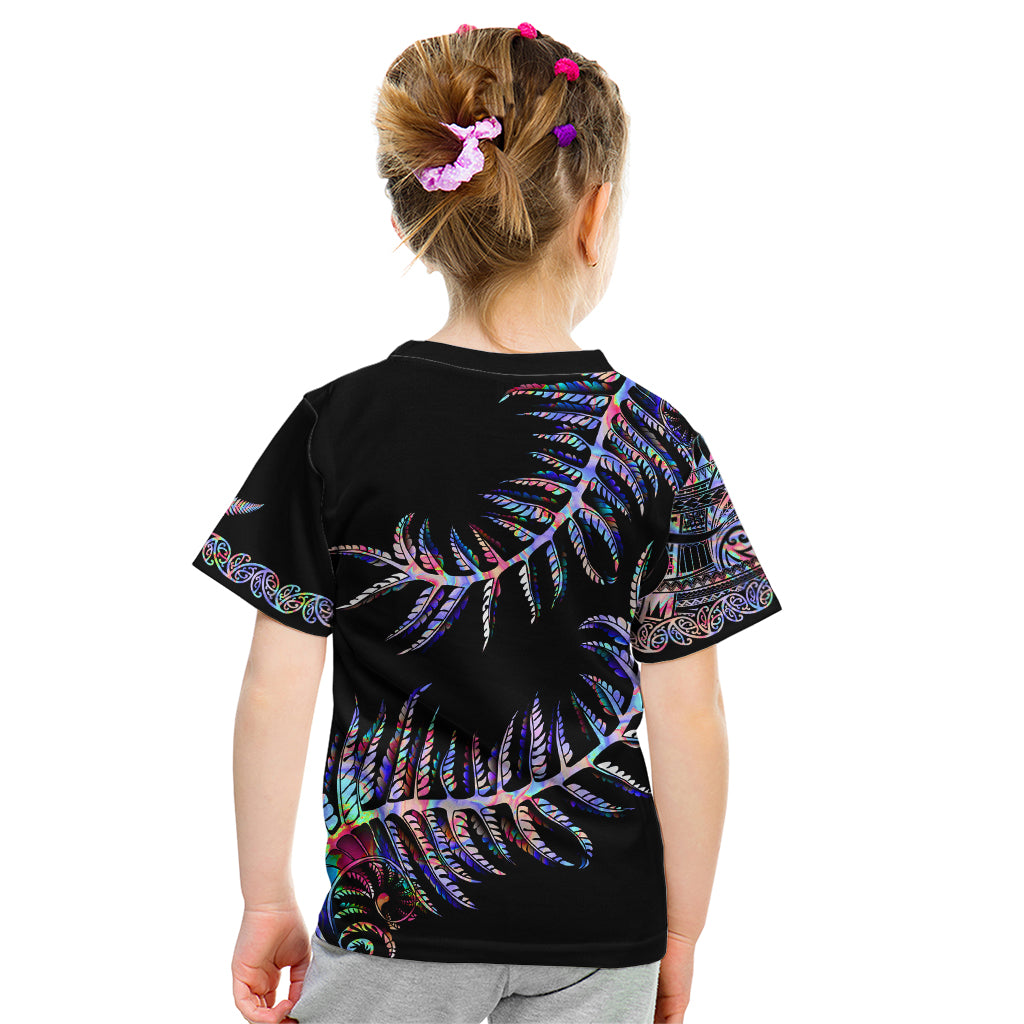 New Zealand Kid T Shirt Aotearoa Silver Fern Mixed Papua Shell Purple Vibe LT9 - Polynesian Pride