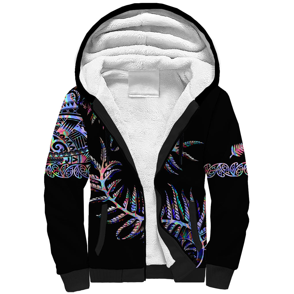 New Zealand Sherpa Hoodie Aotearoa Silver Fern Mixed Papua Shell Purple Vibe LT9 Unisex Purple - Polynesian Pride