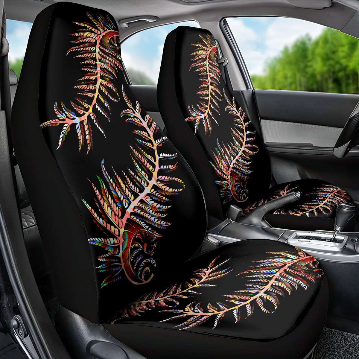 New Zealand Car Seat Cover Aotearoa Silver Fern Mixed Papua Shell Red Vibe LT9 - Polynesian Pride