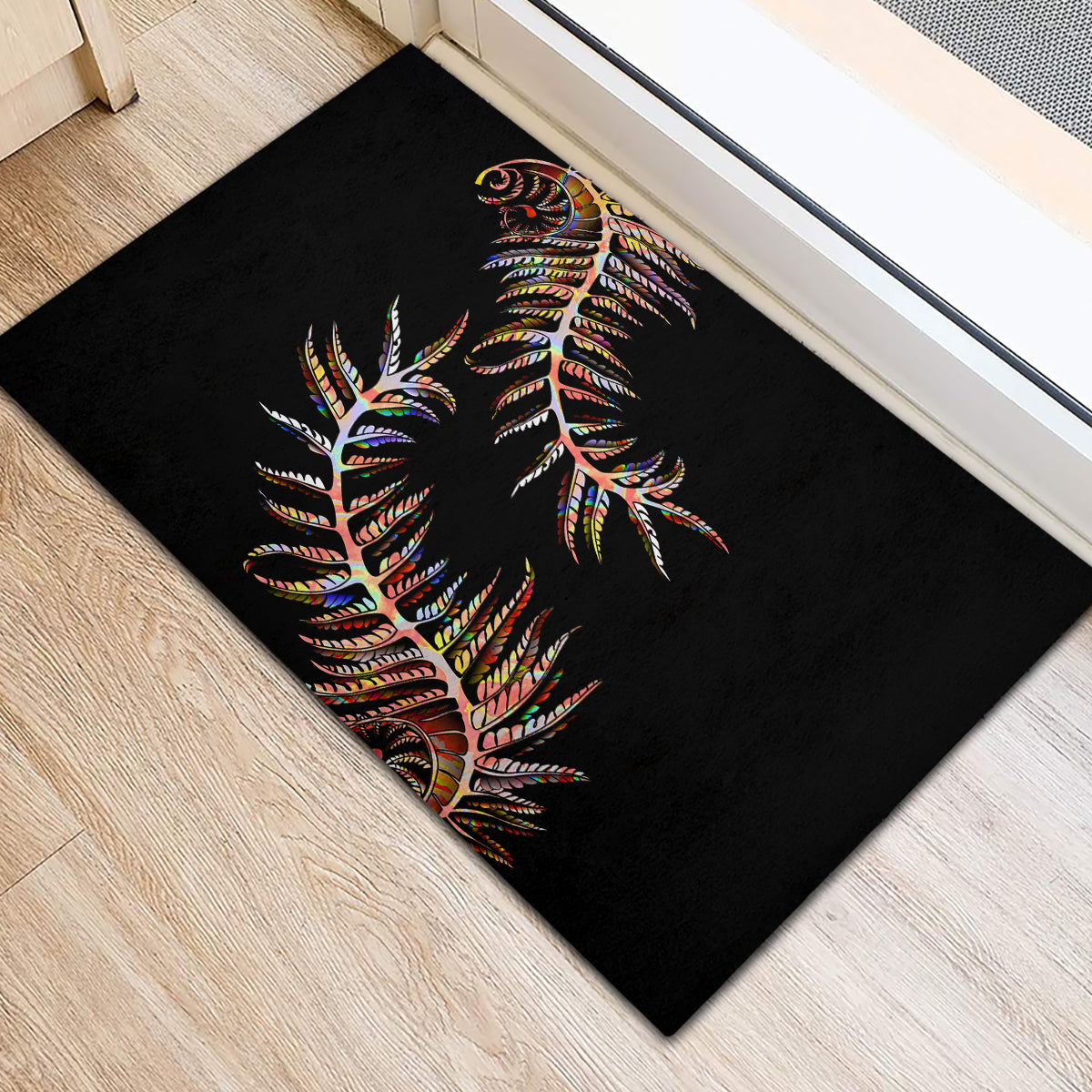 New Zealand Rubber Doormat Aotearoa Silver Fern Mixed Papua Shell Red Vibe LT9 - Polynesian Pride