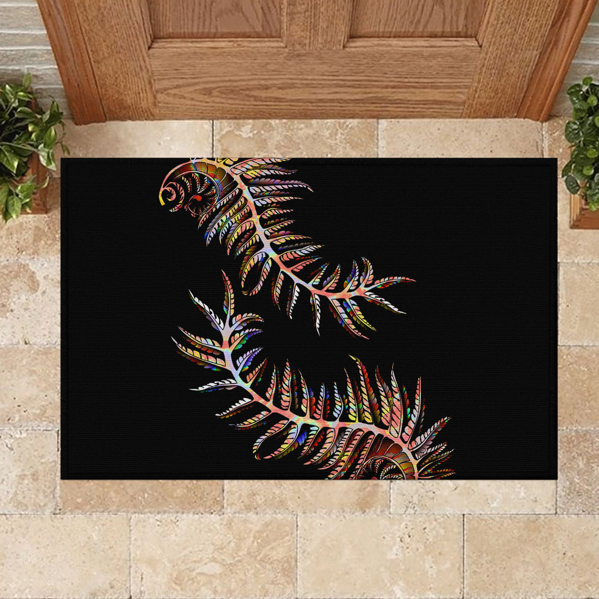 New Zealand Rubber Doormat Aotearoa Silver Fern Mixed Papua Shell Red Vibe LT9 - Polynesian Pride