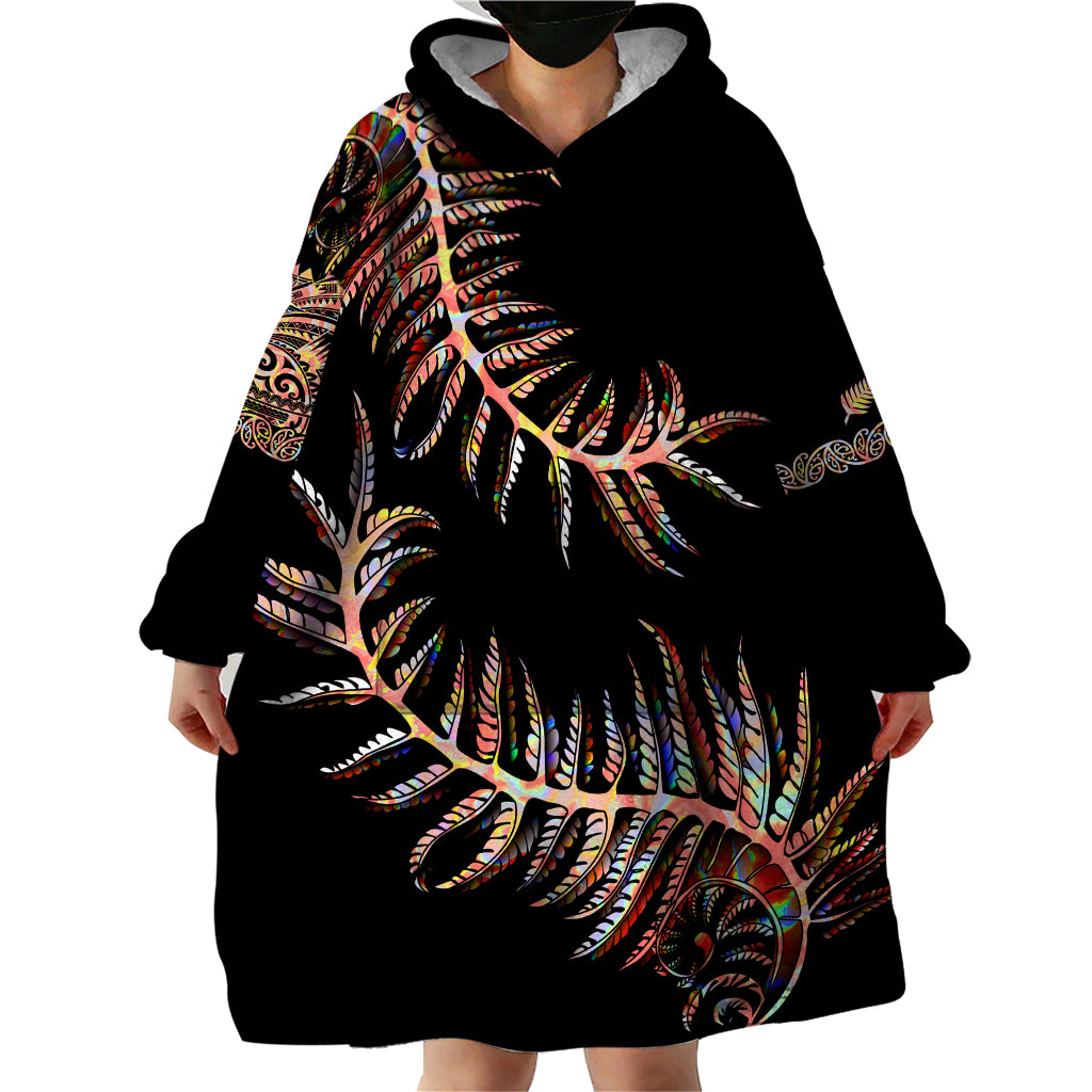 New Zealand Wearable Blanket Hoodie Aotearoa Silver Fern Mixed Papua Shell Red Vibe LT9 - Polynesian Pride