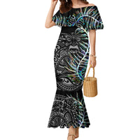 New Zealand Rugby Family Matching Mermaid Dress and Hawaiian Shirt NZ Black Fern Champions History With Papua Shell LT9 Mom's Dress Black - Polynesian Pride