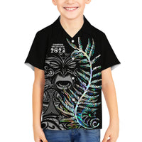 New Zealand Rugby Family Matching Off Shoulder Maxi Dress and Hawaiian Shirt NZ Black Fern Champions History With Papua Shell LT9 Son's Shirt Black - Polynesian Pride