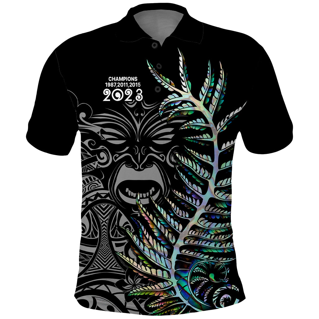 New Zealand Rugby Polo Shirt NZ Black Fern Champions History With Papua Shell LT9 Black - Polynesian Pride