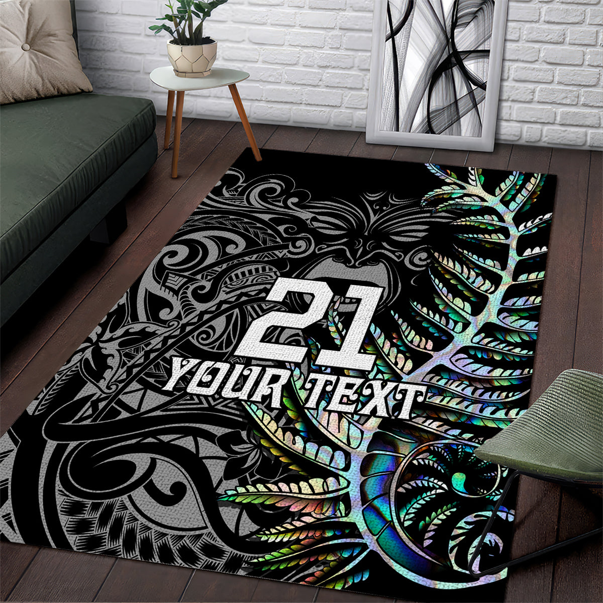 Custom New Zealand Rugby Area Rug NZ Black Fern Champions History With Papua Shell LT9 Black - Polynesian Pride