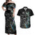 Custom New Zealand Rugby Couples Matching Off Shoulder Maxi Dress and Hawaiian Shirt NZ Black Fern Champions History With Papua Shell LT9 Black - Polynesian Pride