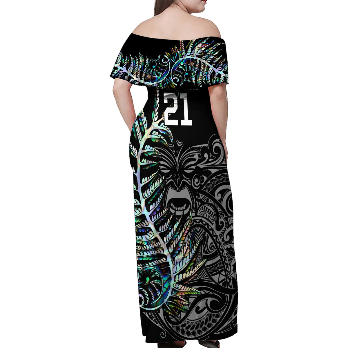 Custom New Zealand Rugby Family Matching Off Shoulder Maxi Dress and Hawaiian Shirt NZ Black Fern Champions History With Papua Shell LT9 - Polynesian Pride