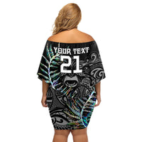 Custom New Zealand Rugby Family Matching Off Shoulder Short Dress and Hawaiian Shirt NZ Black Fern Champions History With Papua Shell LT9 - Polynesian Pride