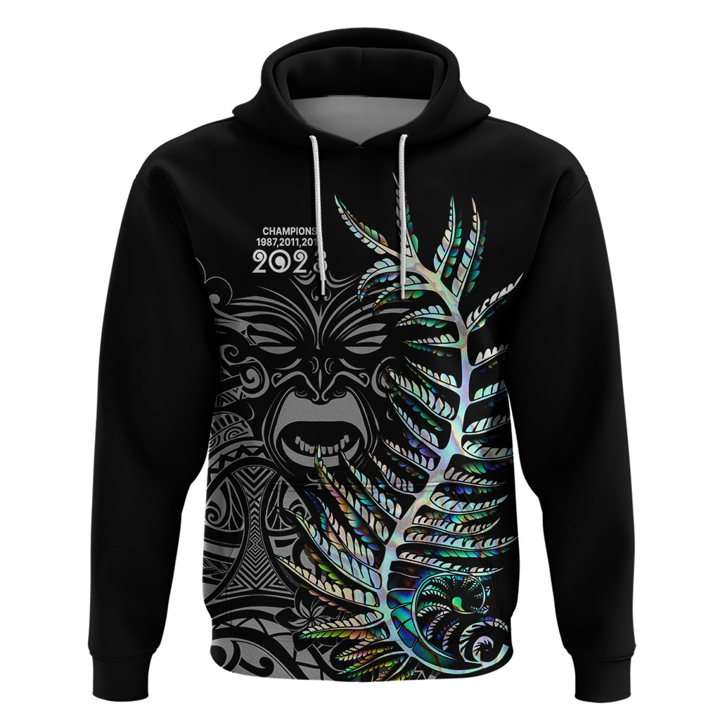 Custom New Zealand Rugby Hoodie NZ Black Fern Champions History With Papua Shell LT9 Pullover Hoodie Black - Polynesian Pride