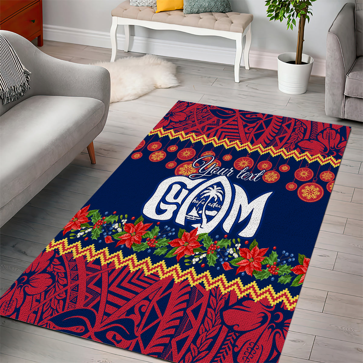 Personalised Guam Christmas Area Rug Felis Pusgua Santa Beach Polynesian Pattern LT9 - Polynesian Pride