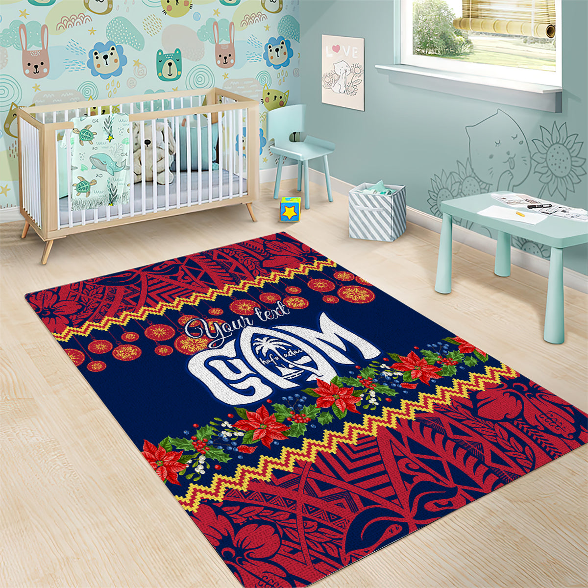 Personalised Guam Christmas Area Rug Felis Pusgua Santa Beach Polynesian Pattern LT9 - Polynesian Pride