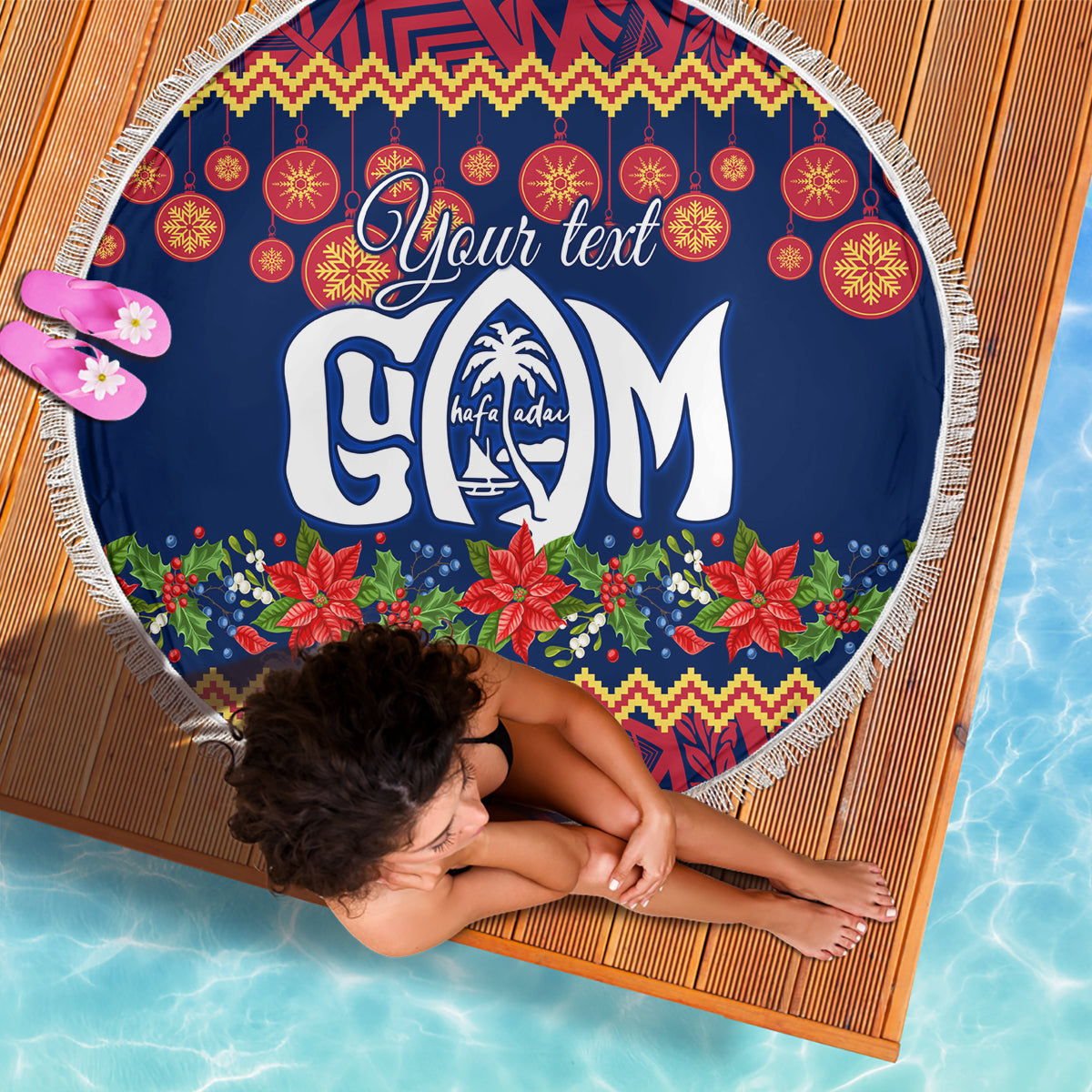 Personalised Guam Christmas Beach Blanket Felis Pusgua Santa Beach Polynesian Pattern LT9 - Polynesian Pride