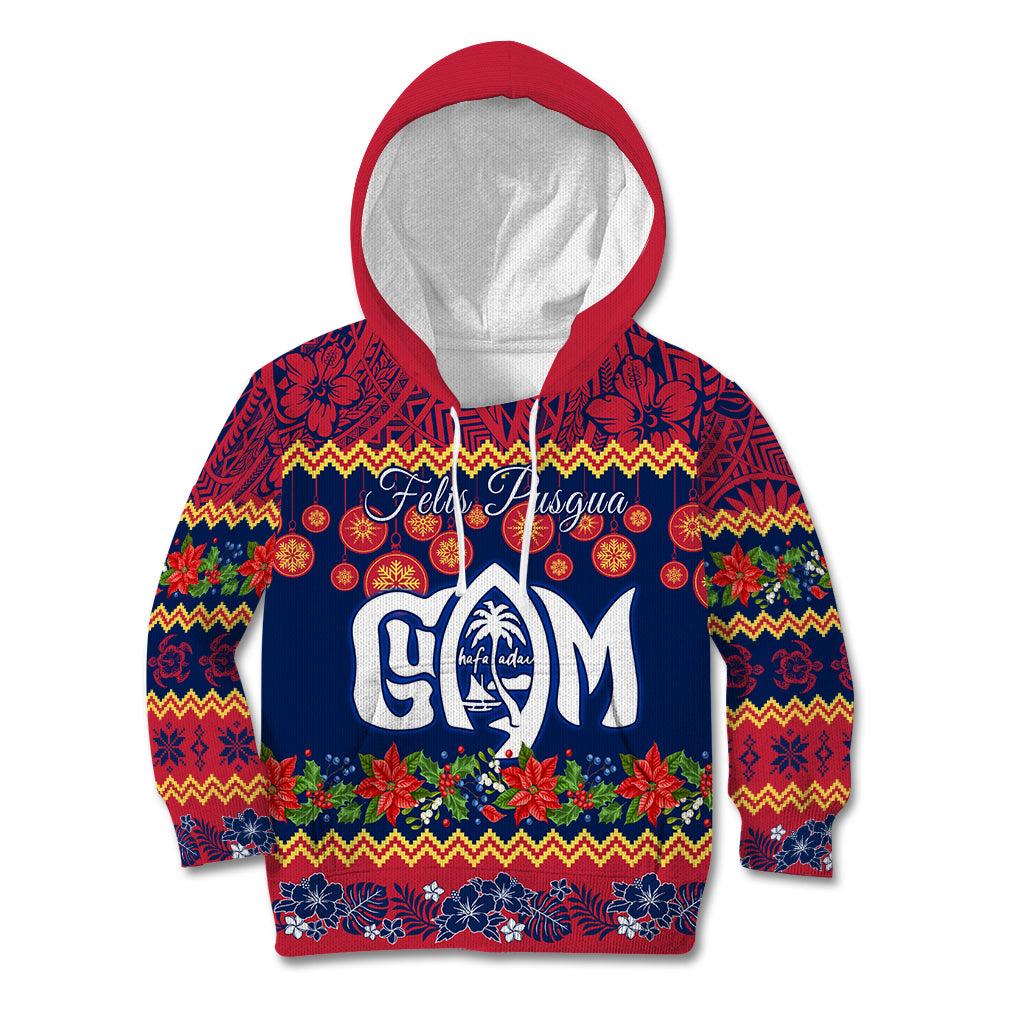 Personalised Guam Christmas Kid Hoodie Felis Pusgua Santa Beach Polynesian Pattern LT9 Hoodie Blue - Polynesian Pride