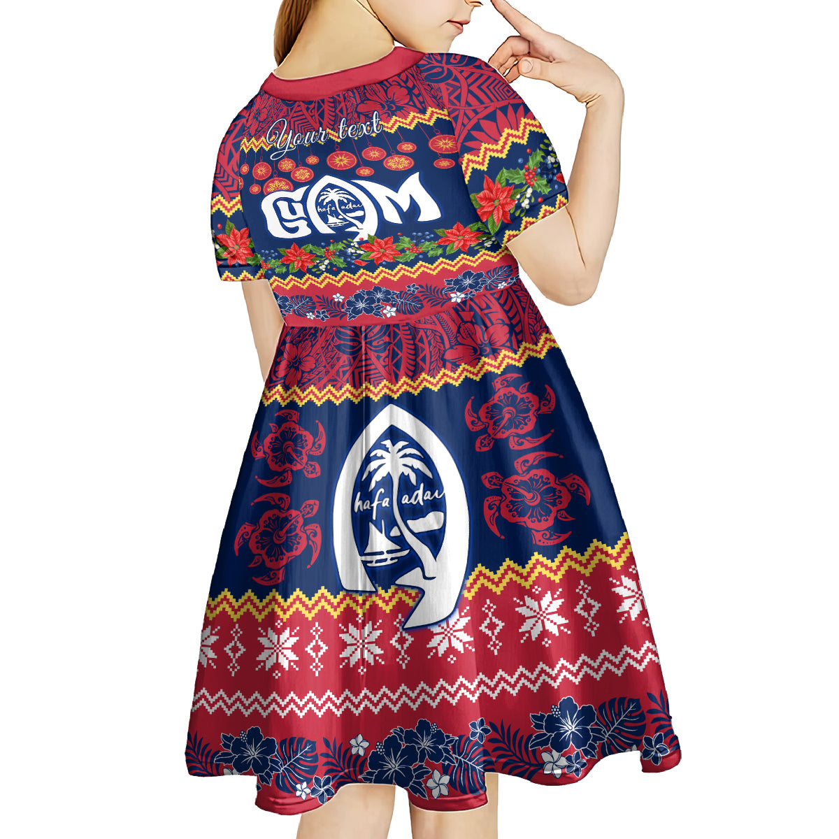 Personalised Guam Christmas Kid Short Sleeve Dress Felis Pusgua Santa Beach Polynesian Pattern LT9 - Polynesian Pride