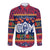 Personalised Guam Christmas Long Sleeve Button Shirt Felis Pusgua Santa Beach Polynesian Pattern LT9 Unisex Blue - Polynesian Pride