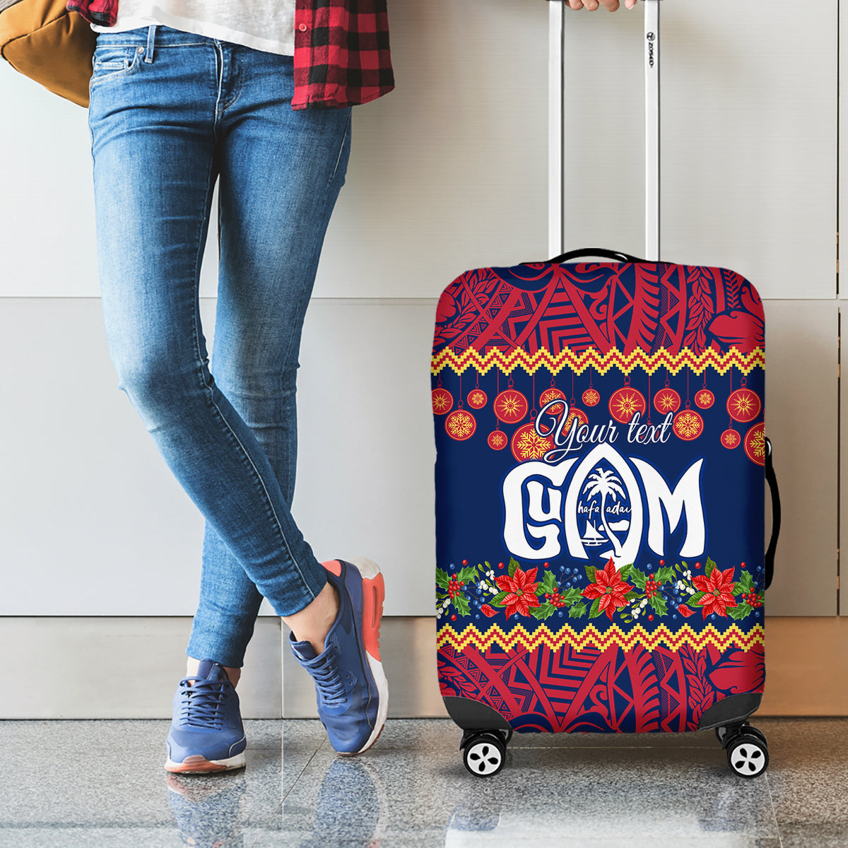 Personalised Guam Christmas Luggage Cover Felis Pusgua Santa Beach Polynesian Pattern LT9 - Polynesian Pride