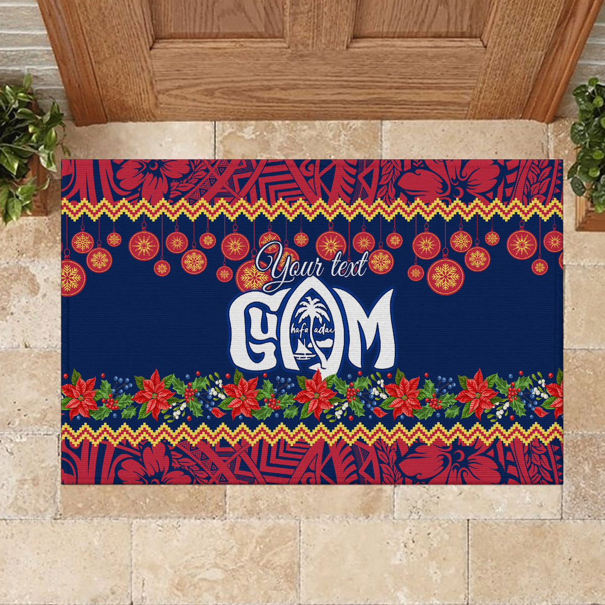 Personalised Guam Christmas Rubber Doormat Felis Pusgua Santa Beach Polynesian Pattern LT9 - Polynesian Pride