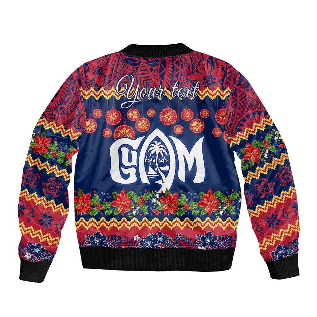 Personalised Guam Christmas Sleeve Zip Bomber Jacket Felis Pusgua Santa Beach Polynesian Pattern LT9 - Polynesian Pride