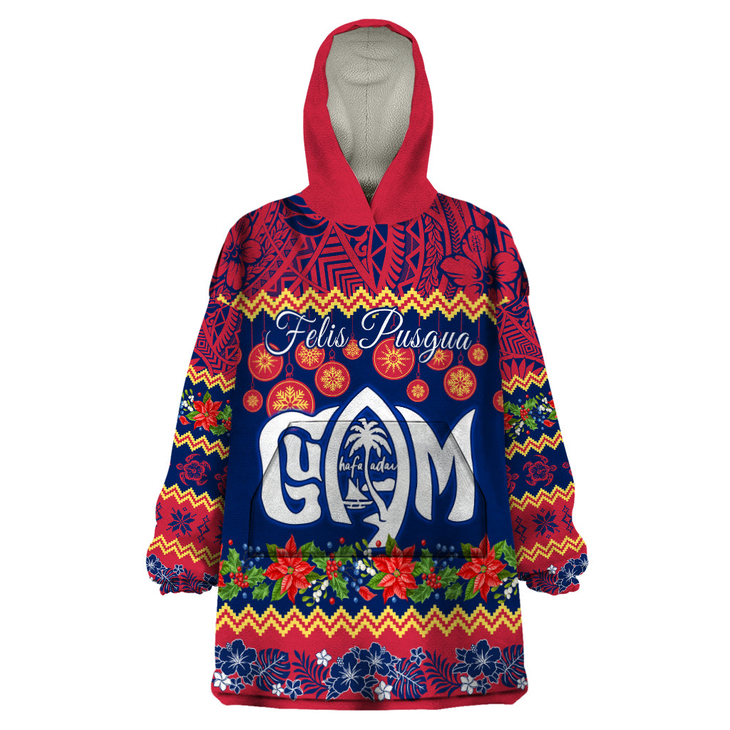 Personalised Guam Christmas Wearable Blanket Hoodie Felis Pusgua Santa Beach Polynesian Pattern LT9 One Size Blue - Polynesian Pride