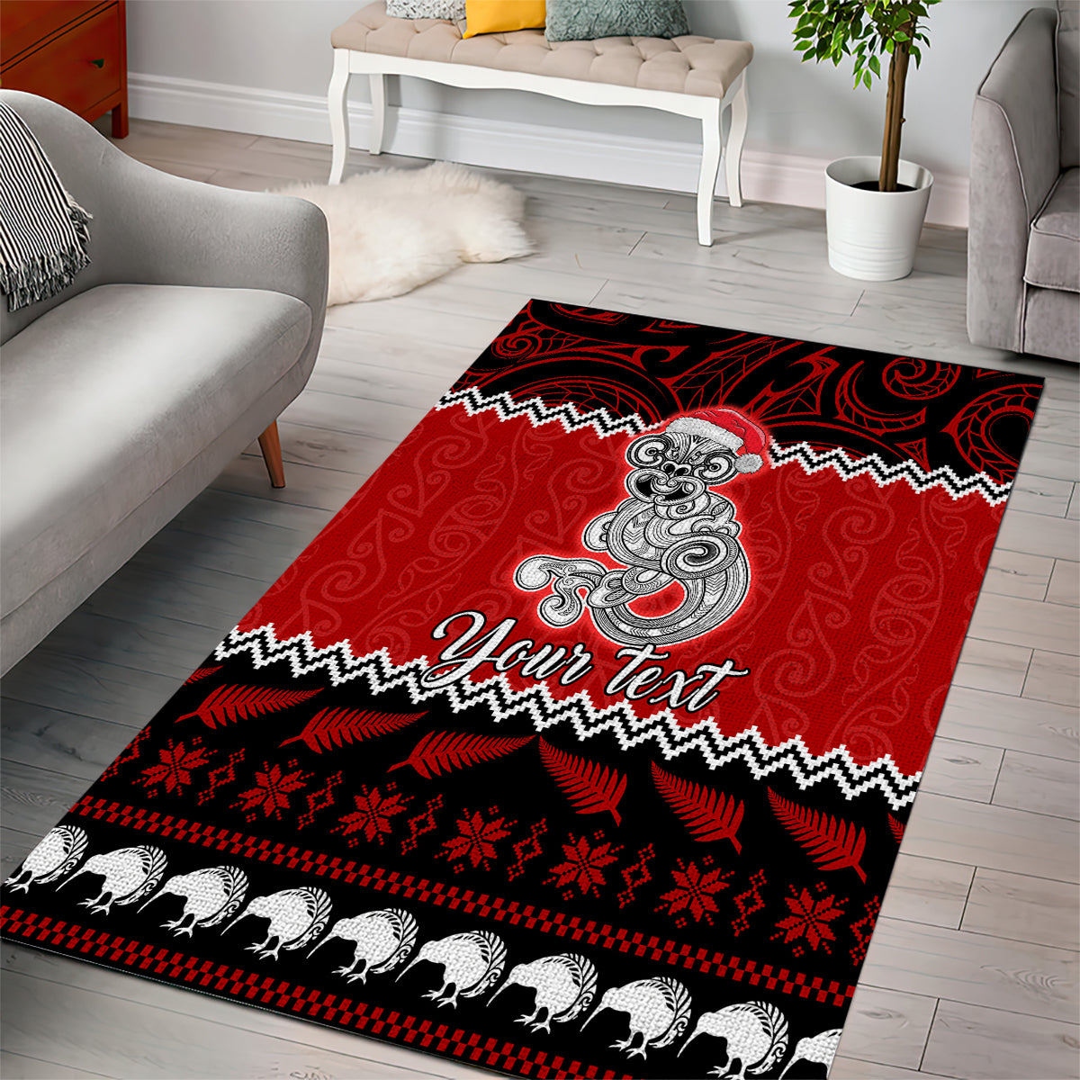 Personalised New Zealand Christmas Area Rug Maori Tiki Meri Kirihimete LT9 - Polynesian Pride