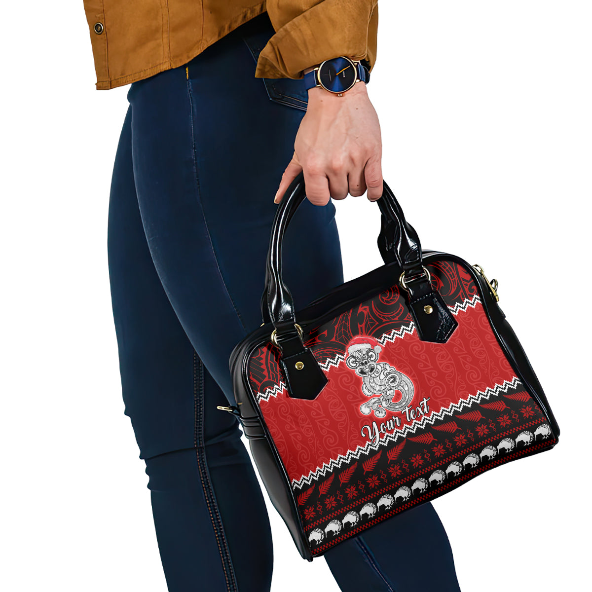 Personalised New Zealand Christmas Shoulder Handbag Maori Tiki Meri Kirihimete LT9 - Polynesian Pride