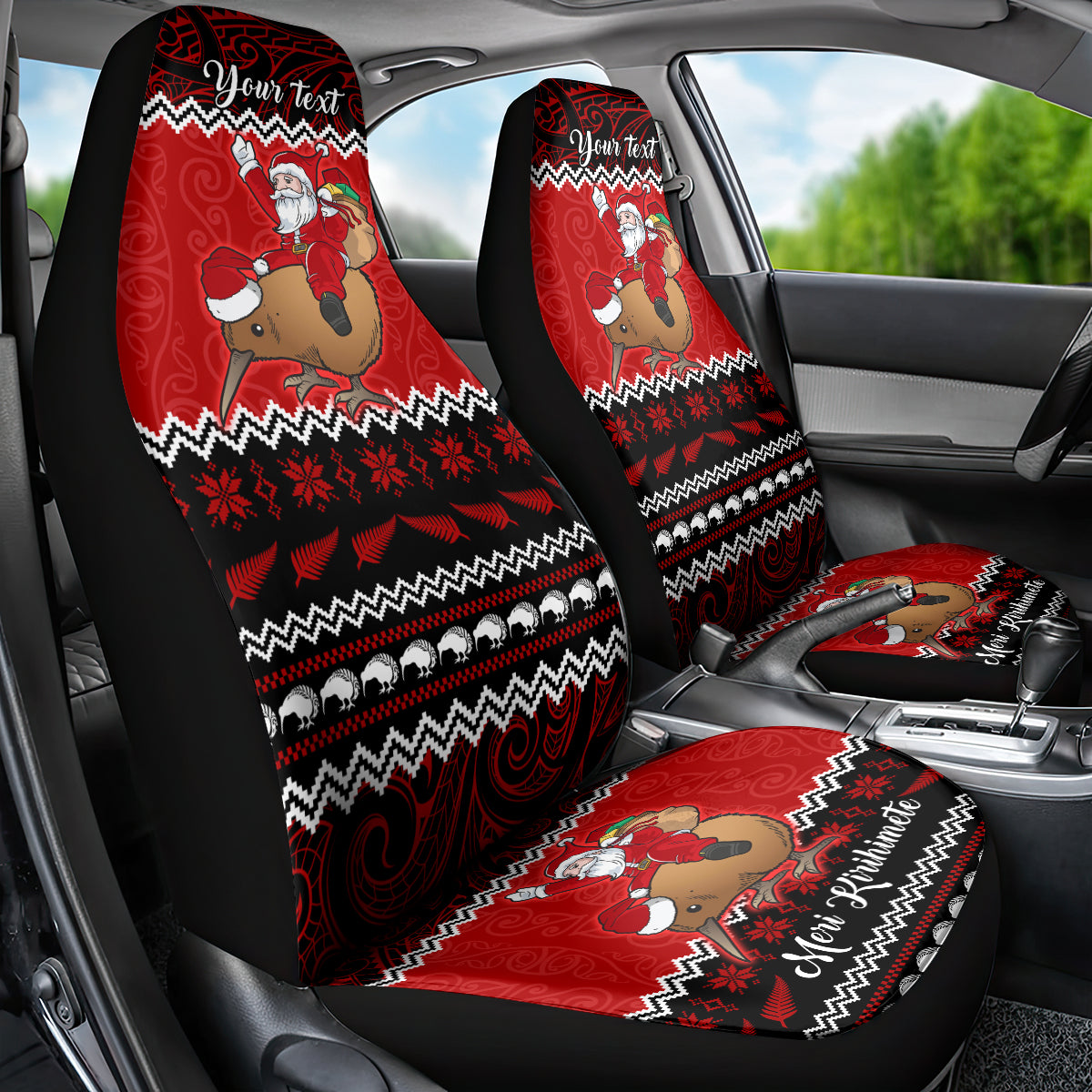 Personalised New Zealand Christmas Car Seat Cover Kiwi Santa Claus Maori Meri Kirihimete LT9 - Polynesian Pride